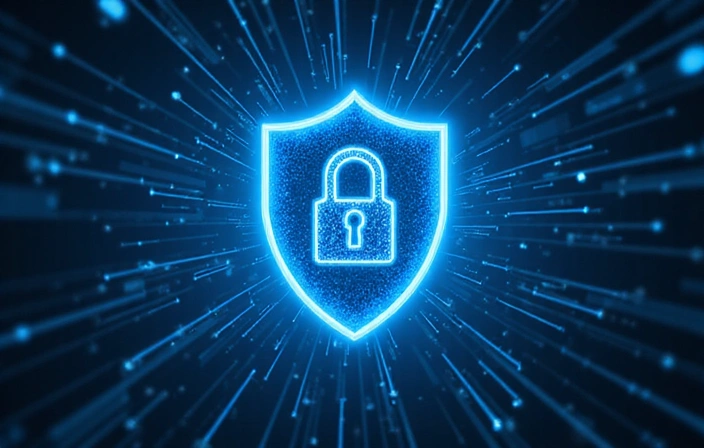 Cybersecurity shield protecting digital data