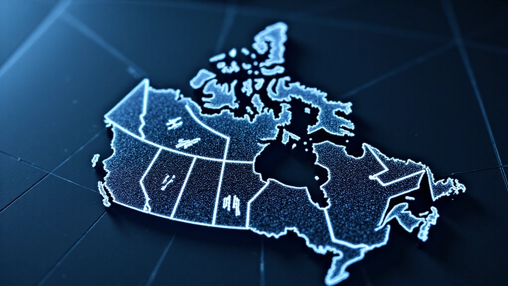 Stylized map of Quebec with digital overlay, representing localized technology and data flow.